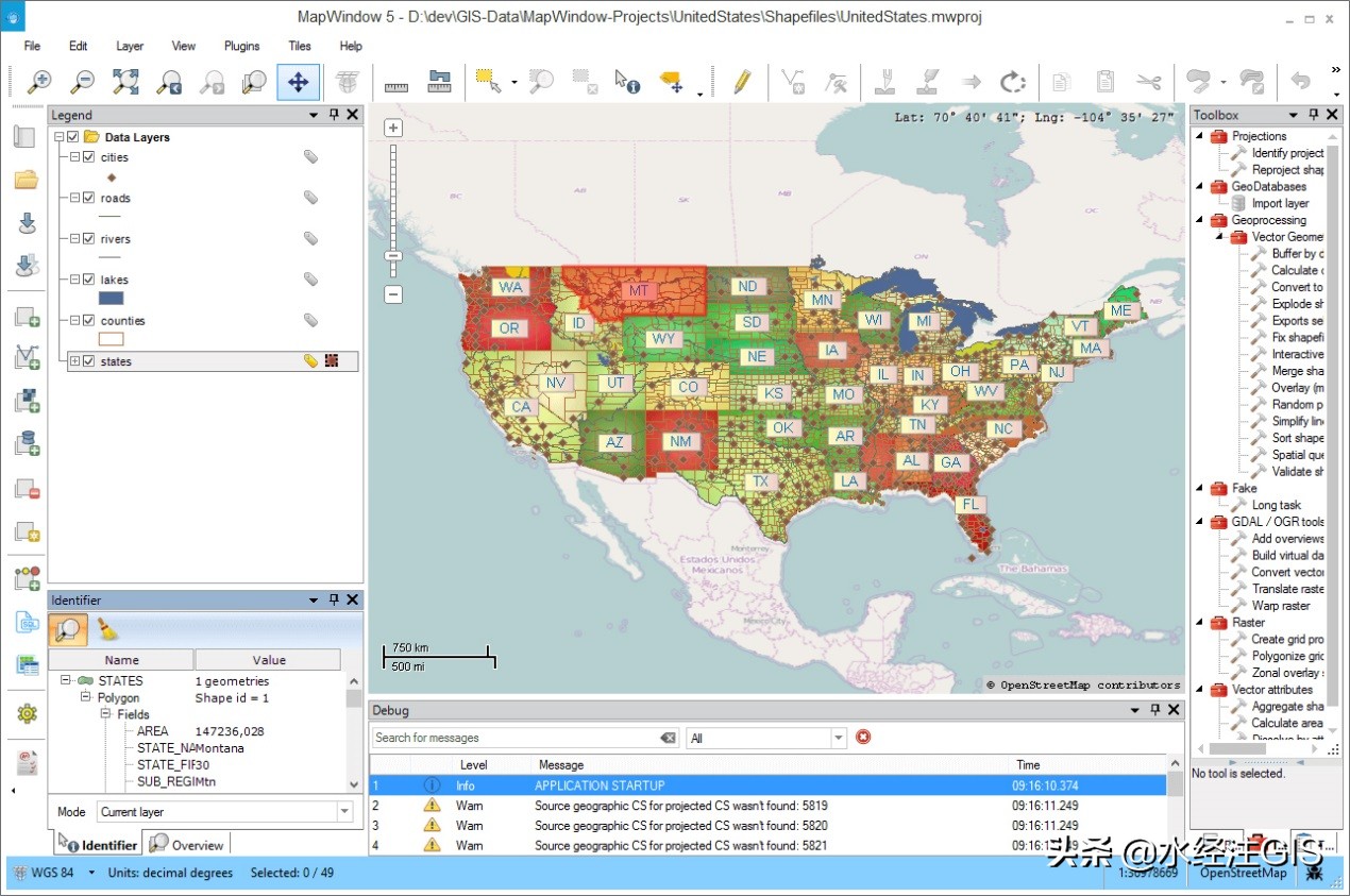 The lightweight open source GIS software MAPWINDOW with a size of only