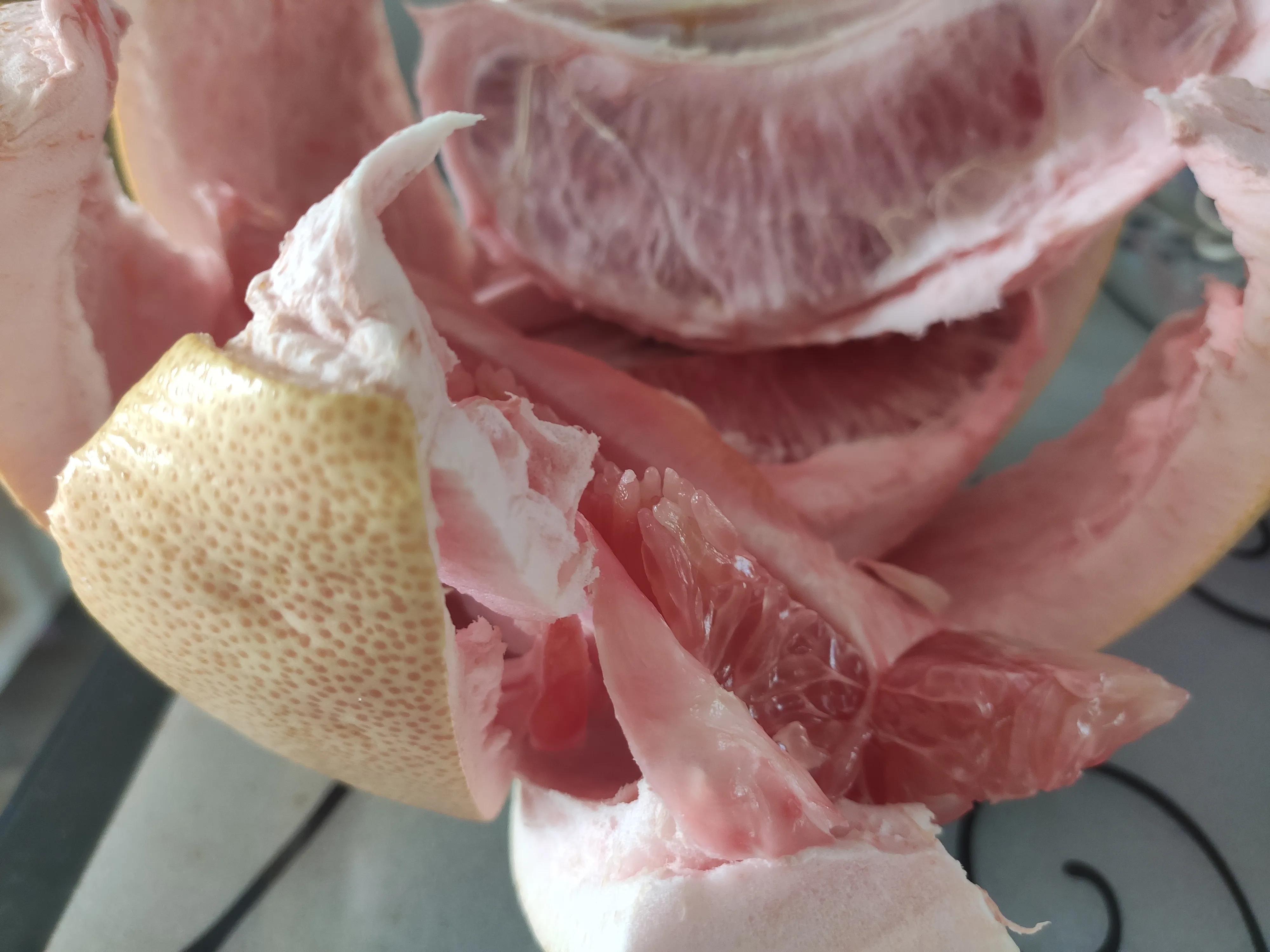 The skin and flesh of grapefruit eaten during the MidAutumn Festival