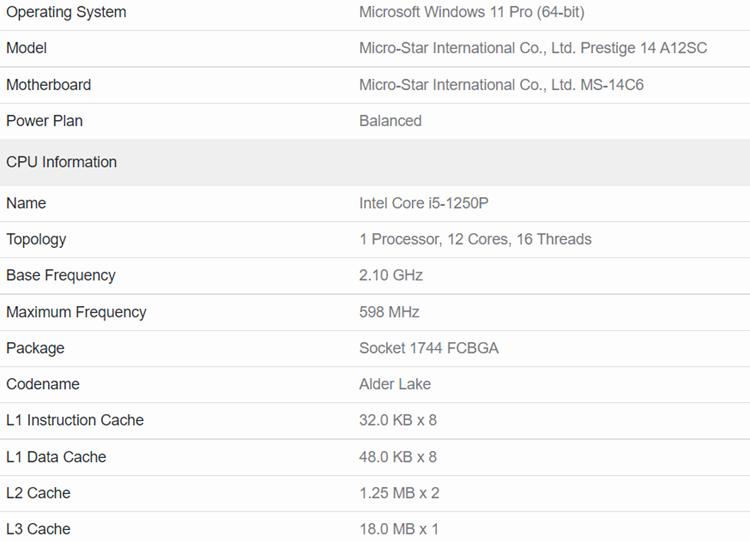 Intel's 12thgeneration Core i5 mobile processor performance exposure