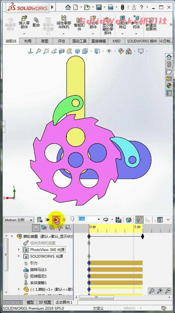 Drawing a ratchet mechanism in a SolidWorks assembly iMedia
